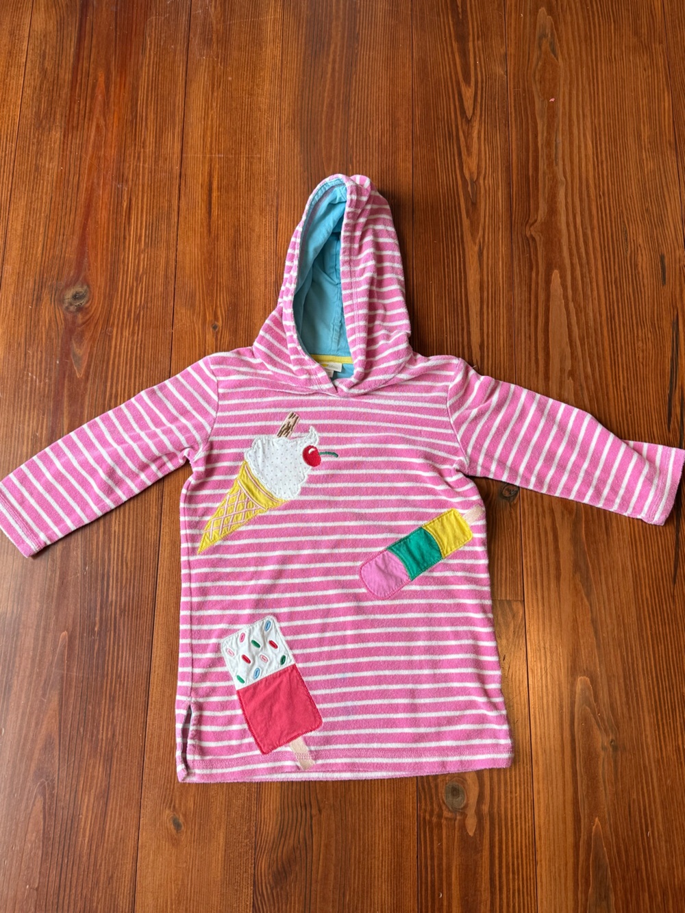 Mini Boden Hooded Terry Cloth Towel Dress with Desserts
